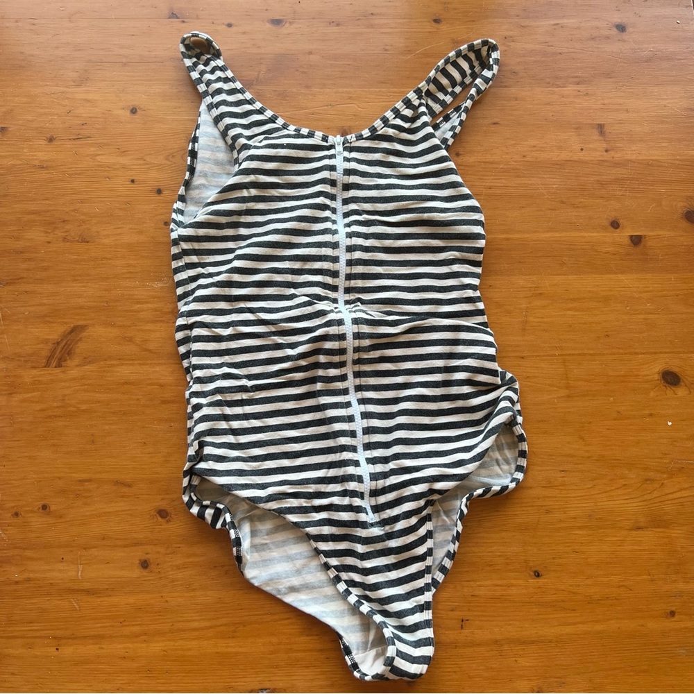 American apparel black and white stripe zip up bodysuit